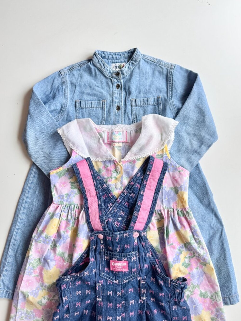 Lot of 3 Girls' Vintage Items - MINI POP & TULIP Dresses, OSHKOSH Bow Overalls